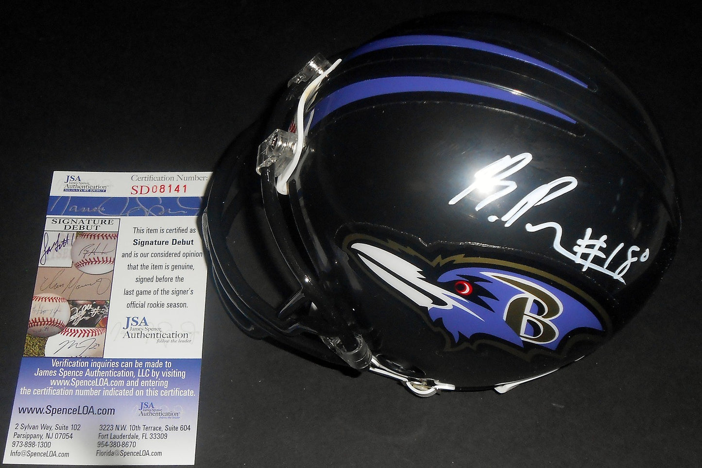 Breshad Perriman Signed Baltimore Ravens Mini Helmet w/JSA COA Signature Debut B