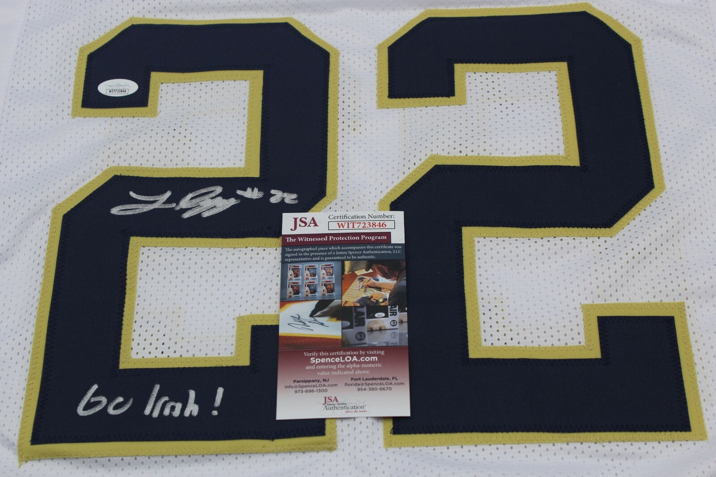 Logan Diggs Signed Custom White Notre Dame Football Jersey w/JSA COA Go Irish!