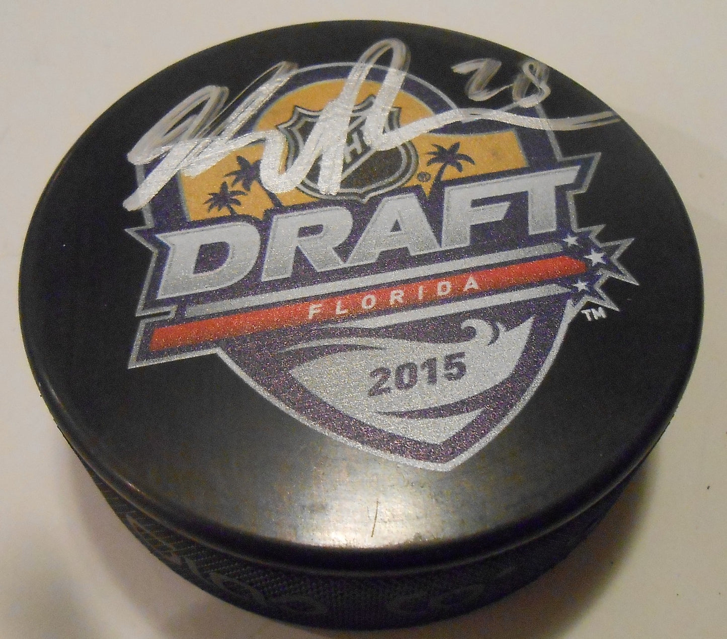 Keegan Kolesar Signed 2015 NHL Draft Hockey Puck w/COA Philadelphia Flyers