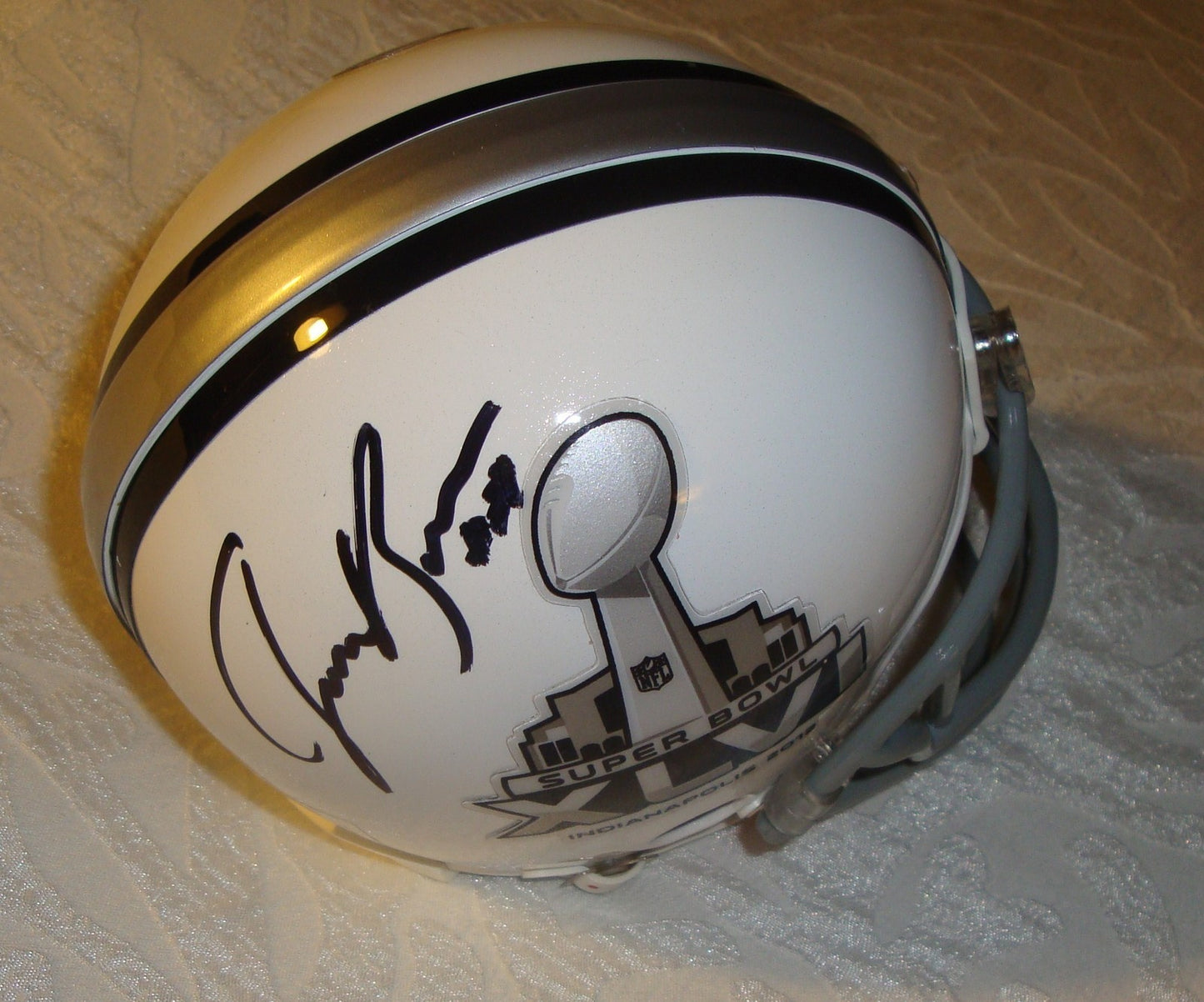 James Brewer Signed Super Bowl XLVI Mini Helmet w/COA 46 Giants Patriots