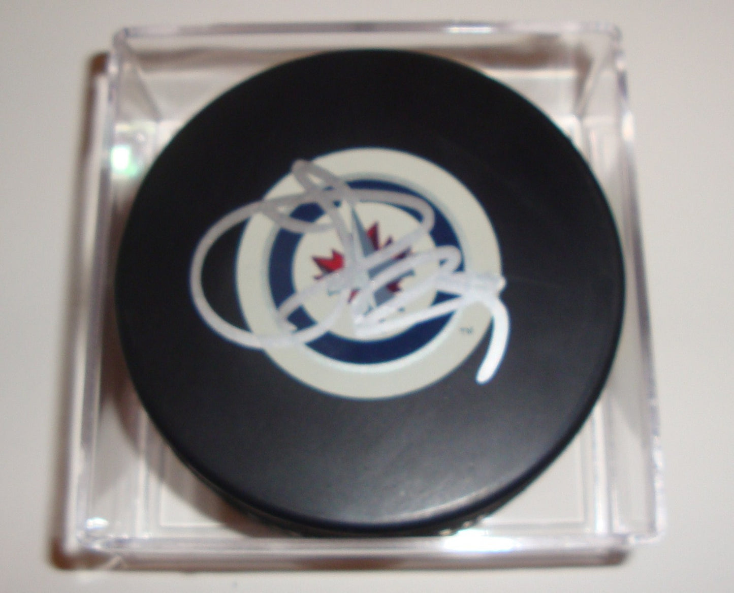 Johnny Oduya Signed Puck w/COA Winnipeg Jets Inaugural Autograph Souvenir 2011 A