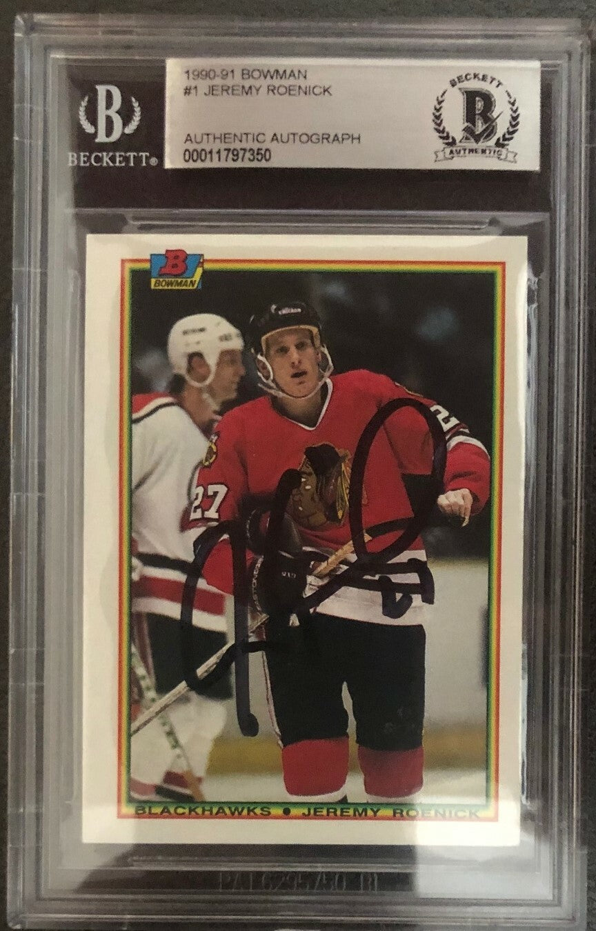 Jeremy Roenick Signed 1990-91 Bowman Hockey Card #1 Authentic Beckett Slabbed