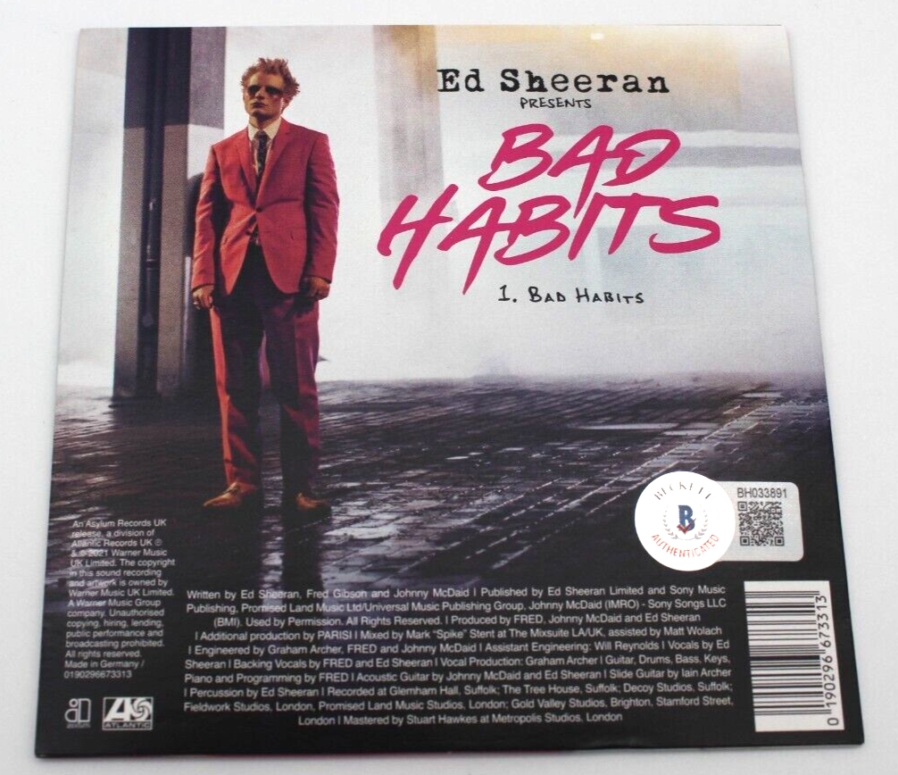 Ed Sheeran Signed Bad Habits CD Cover w/Beckett COA BH033891 Brand New