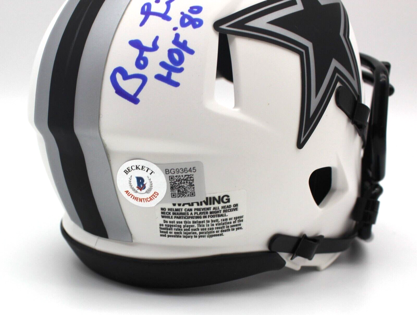 Bob Lilly Signed Dallas Cowboys Lunar Mini Football Helmet w/Beckett COA BG93645