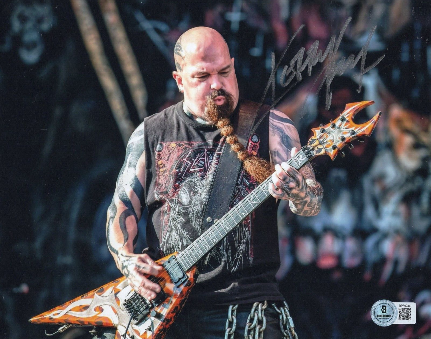 Kerry King Signed Slayer Rock n Roll Thrash 8x10 Photo w/Beckett COA BP59244