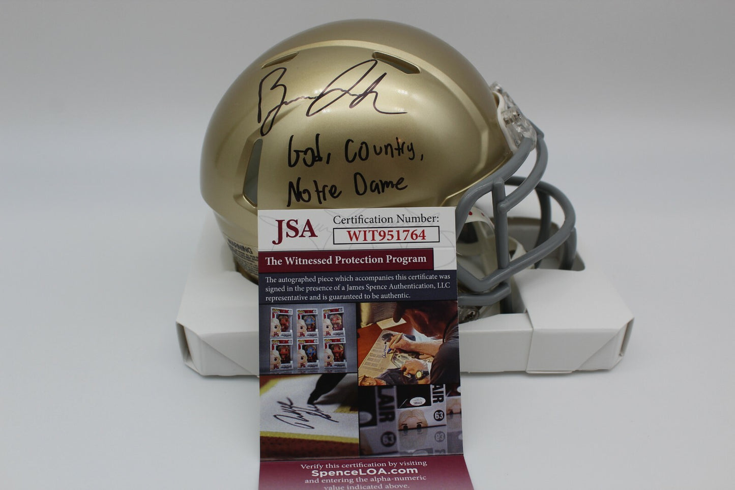 Brandon Joseph Signed Notre Dame Fighting Irish Mini Helmet w/JSA COA Witness #3