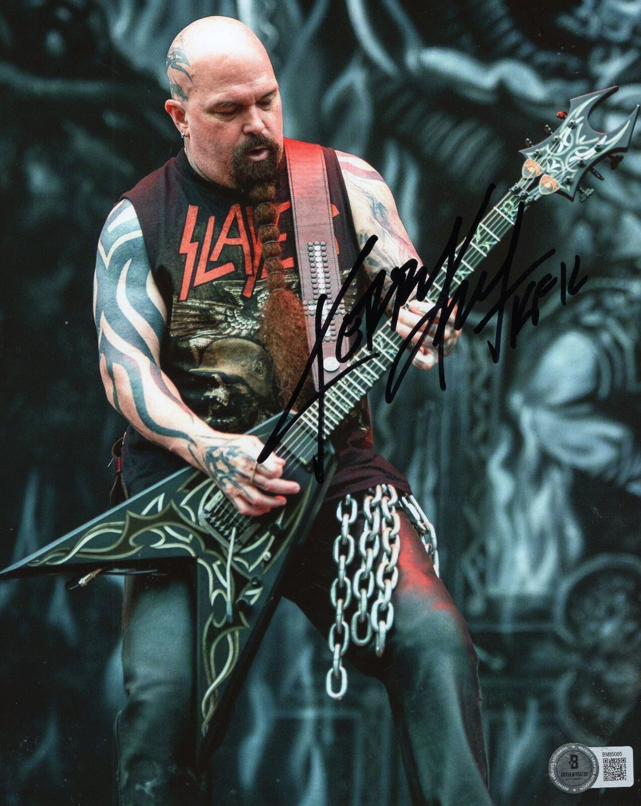 Kerry King Slayer Music Group Bass Signed 8x10 Photo w/Beckett COA BM85085