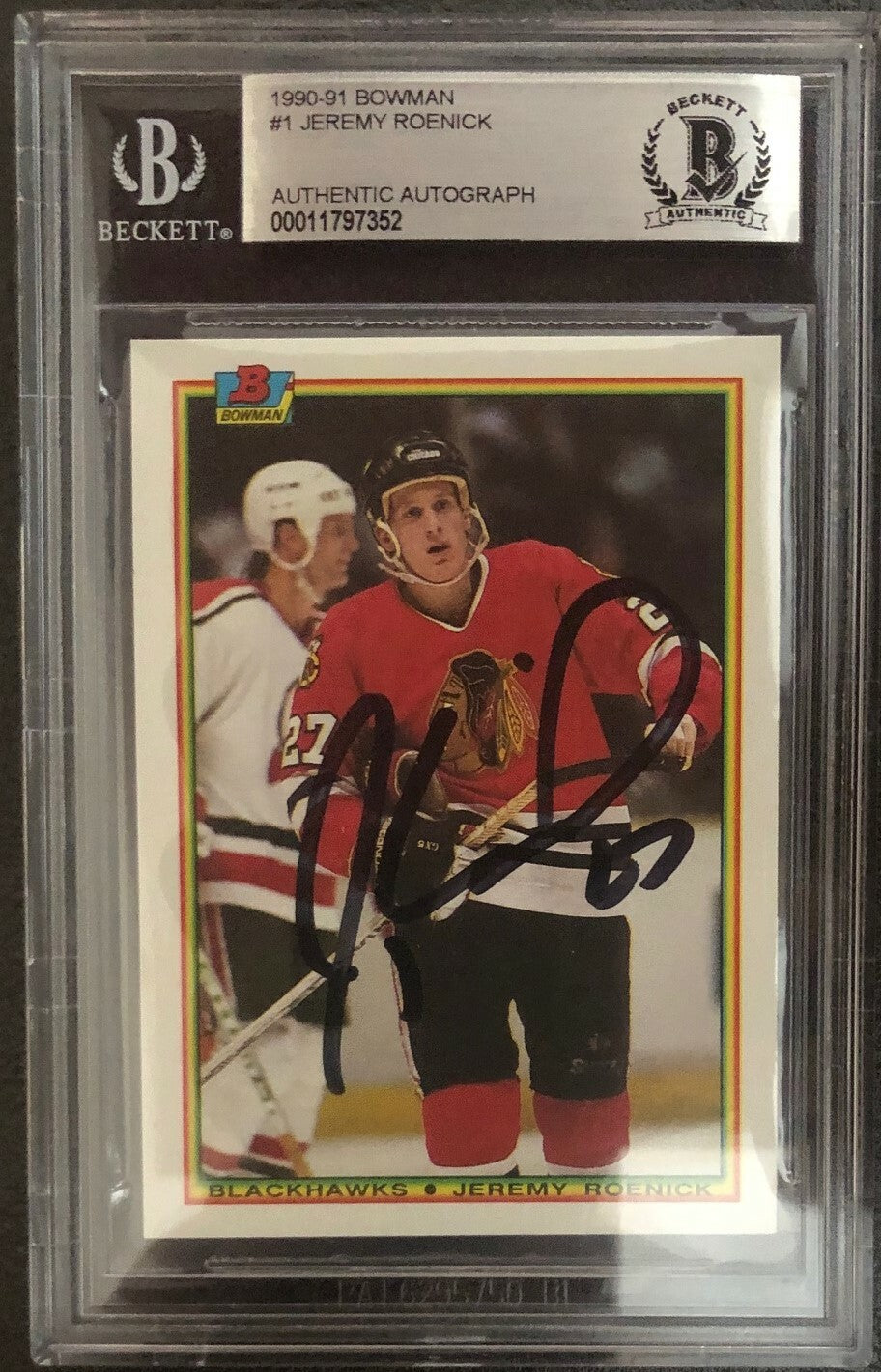 Jeremy Roenick Signed 1990-91 Bowman Hockey Card #1 Authentic Beckett Slabbed B