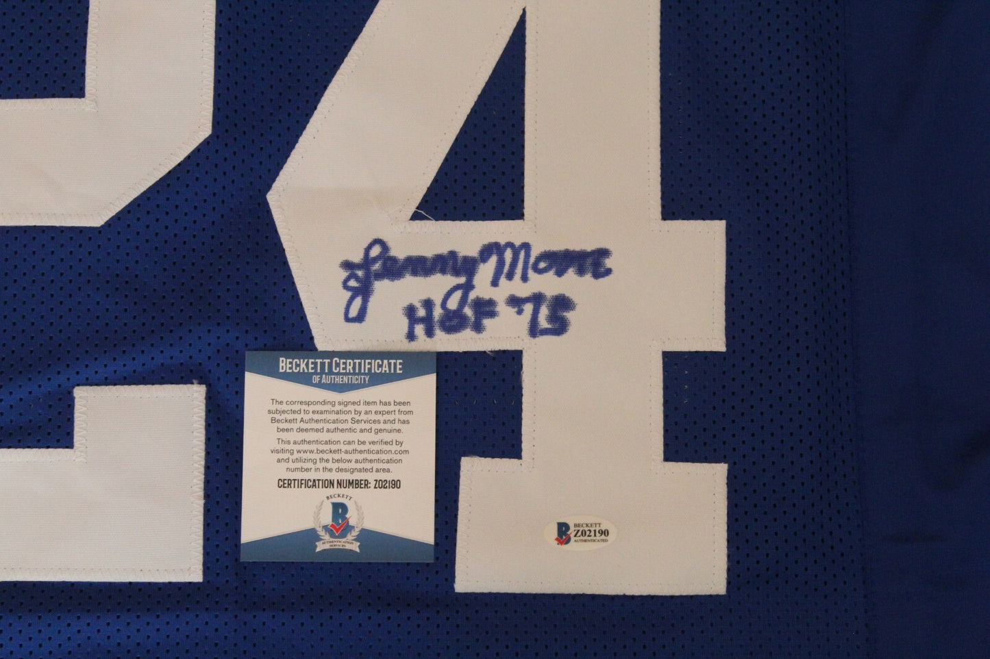 Lenny Moore Signed Indianapolis Colts Blue Custom Jersey w/Beckett COA Z02190