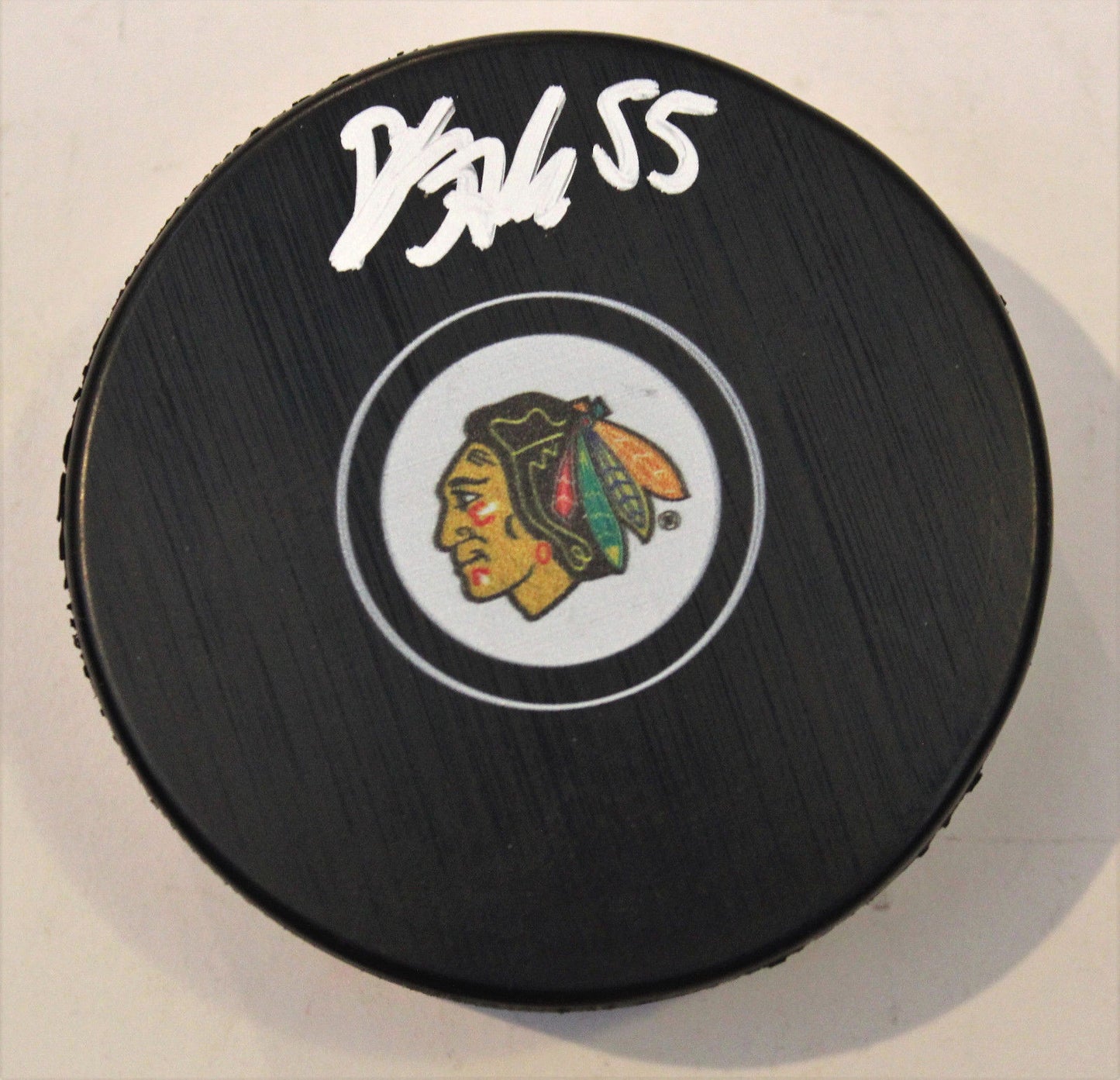 Blake Hillman Signed 2017-18 Chicago Blackhawks Logo Puck w/COA 2018