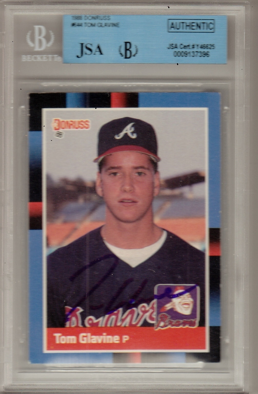 Tom Glavine Signed 1988 Donruss Rookie Card JSA Authentic Beckett Slabbed Y46625