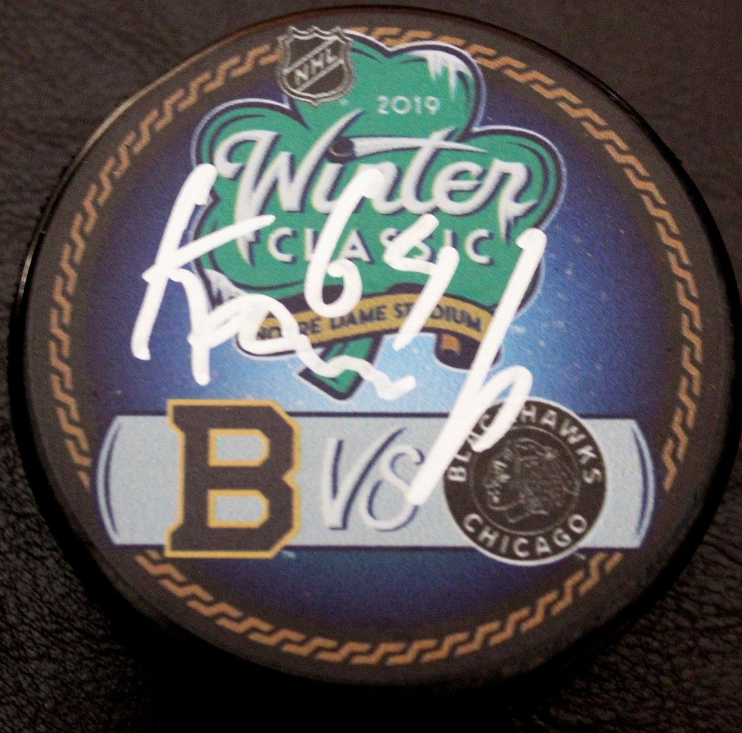 David Kampf Signed 2019 Blackhawks Winter Classic Puck w/COA Notre Dame