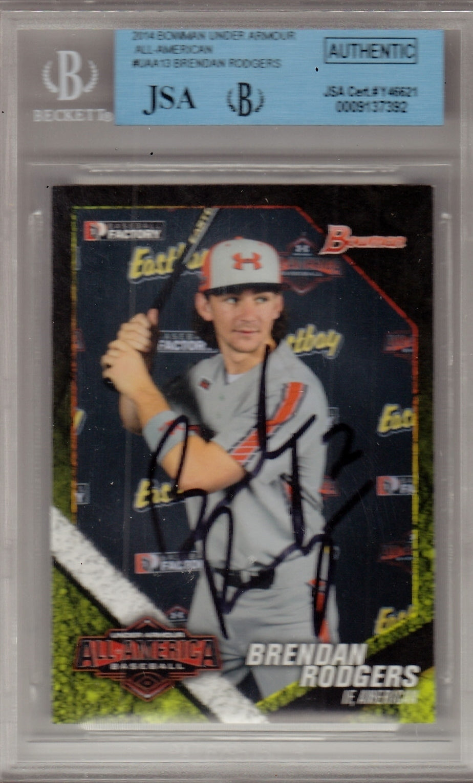 Brendan Rodgers Signed Bowman 2014 Under Armour Baseball Game Card JSA Authentic