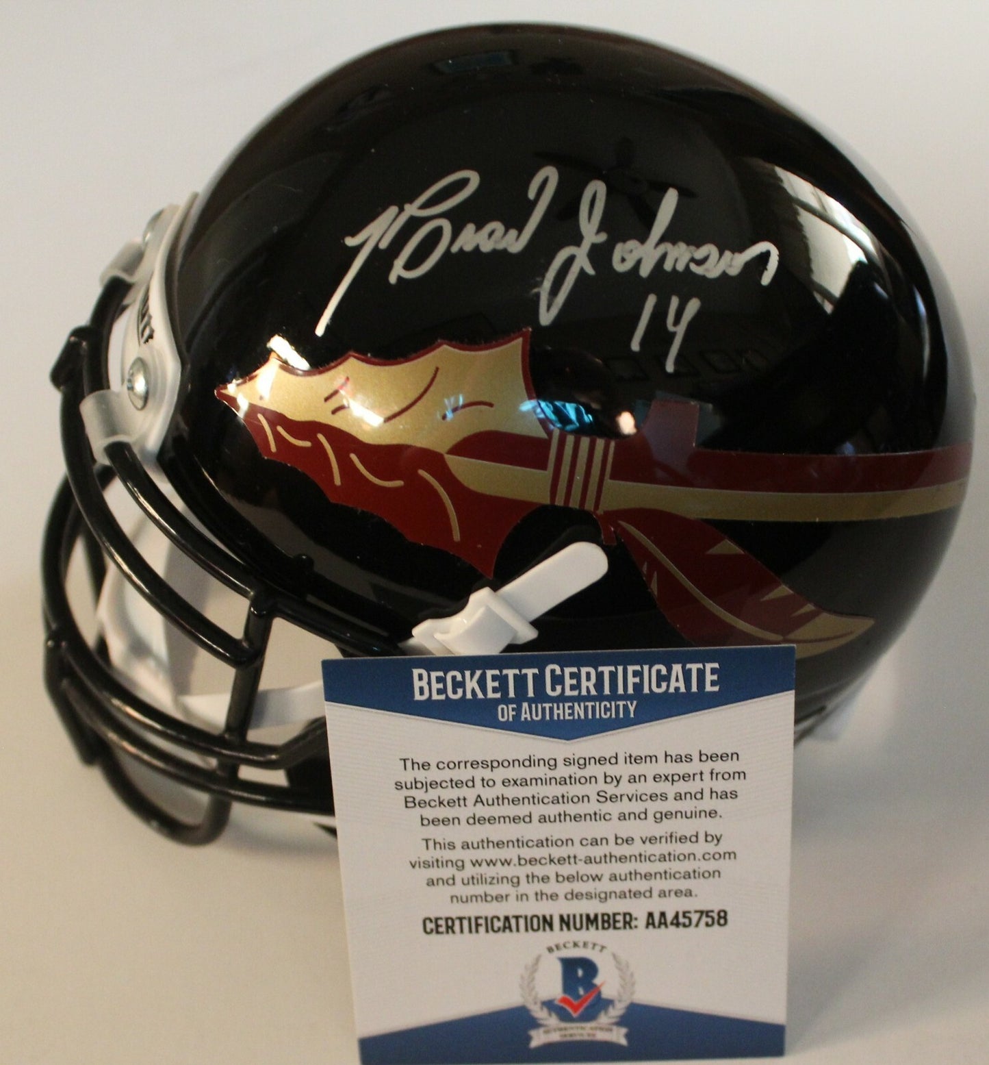 Brad Johnson Signed Florida State Seminoles Mini Helmet w/Beckett COA AA45758