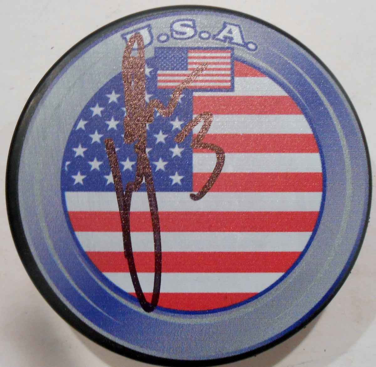 Jack Johnson Signed Team USA Hockey Puck w/COA Columbus Blue Jackets