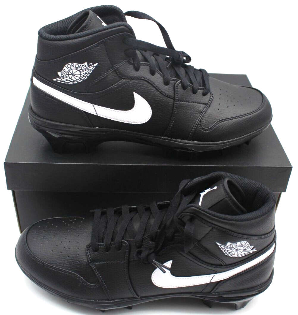 Jordan 1 Football Custom Cleat Black White FJ6805-001 Men's Size 14 thru 15 New
