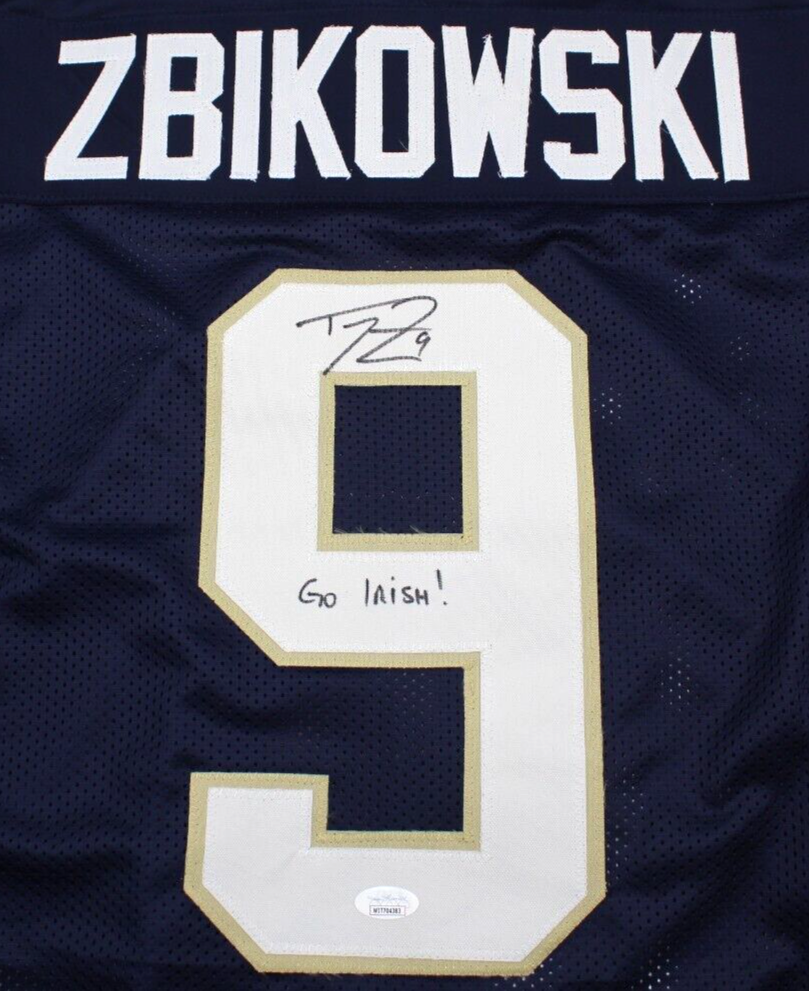 Tom Zbikowski Signed Custom Blue Notre Dame Football Jersey w/JSA COA Witness