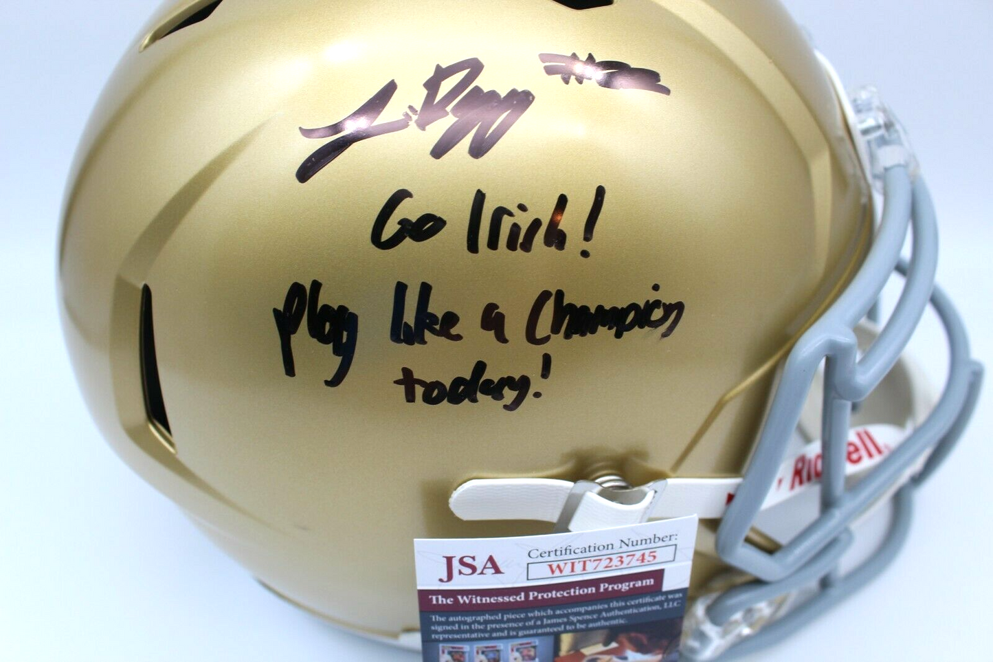 Logan Diggs Signed Notre Dame Fighting Irish Full Size Helmet w/JSA COA F/S #5