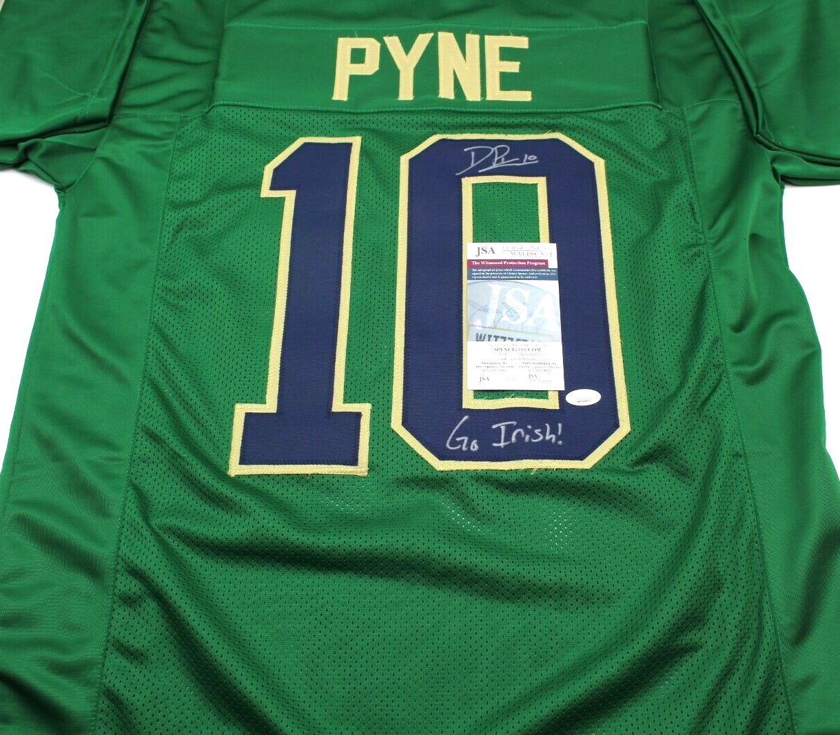 Drew Pyne Signed Custom Green Notre Dame Football Jersey Go Irish! Proof w/JSA