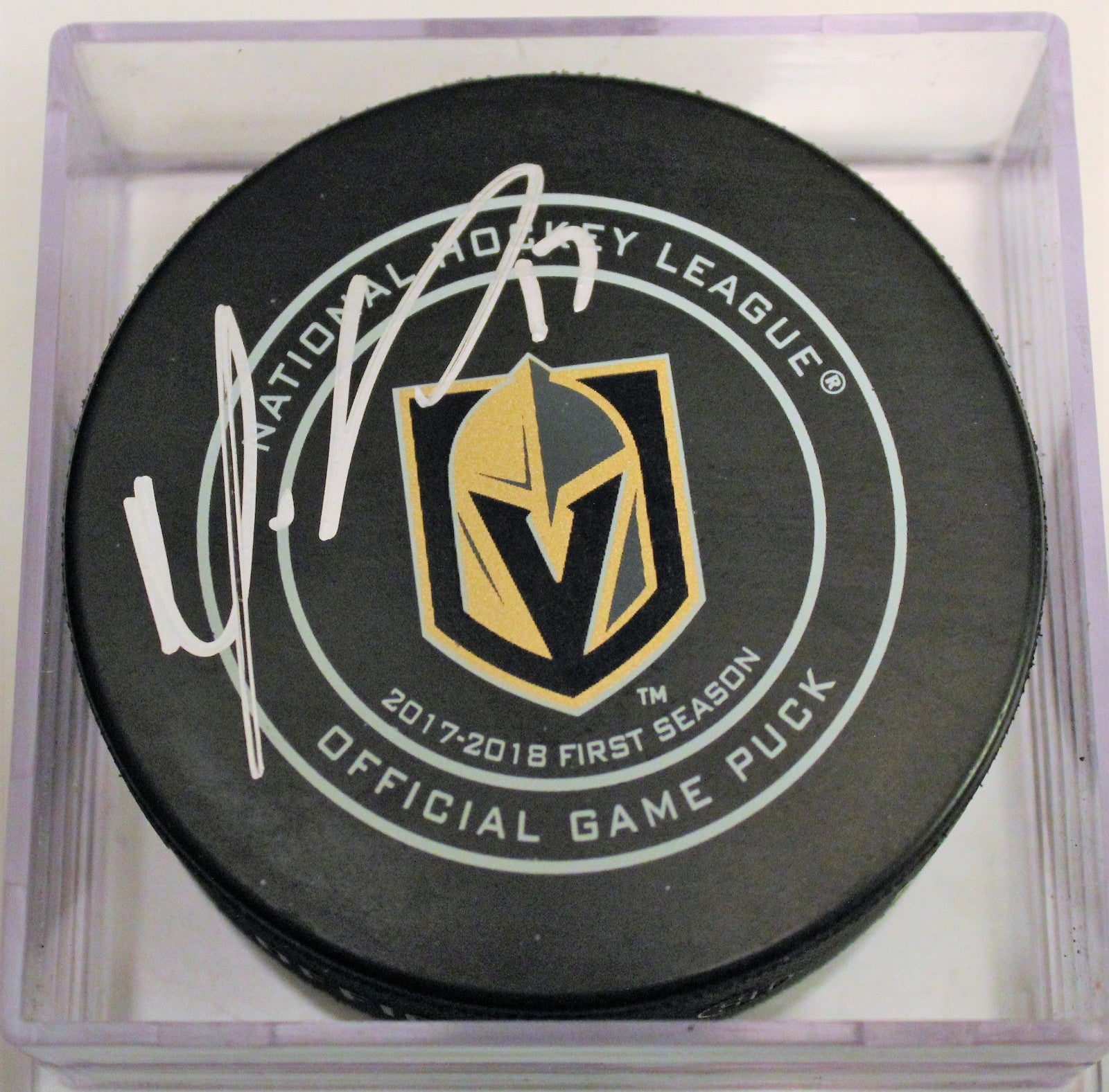 Maxim Lagace Signed 2018 Vegas Golden Knights Autograph Puck w/COA Strong #3