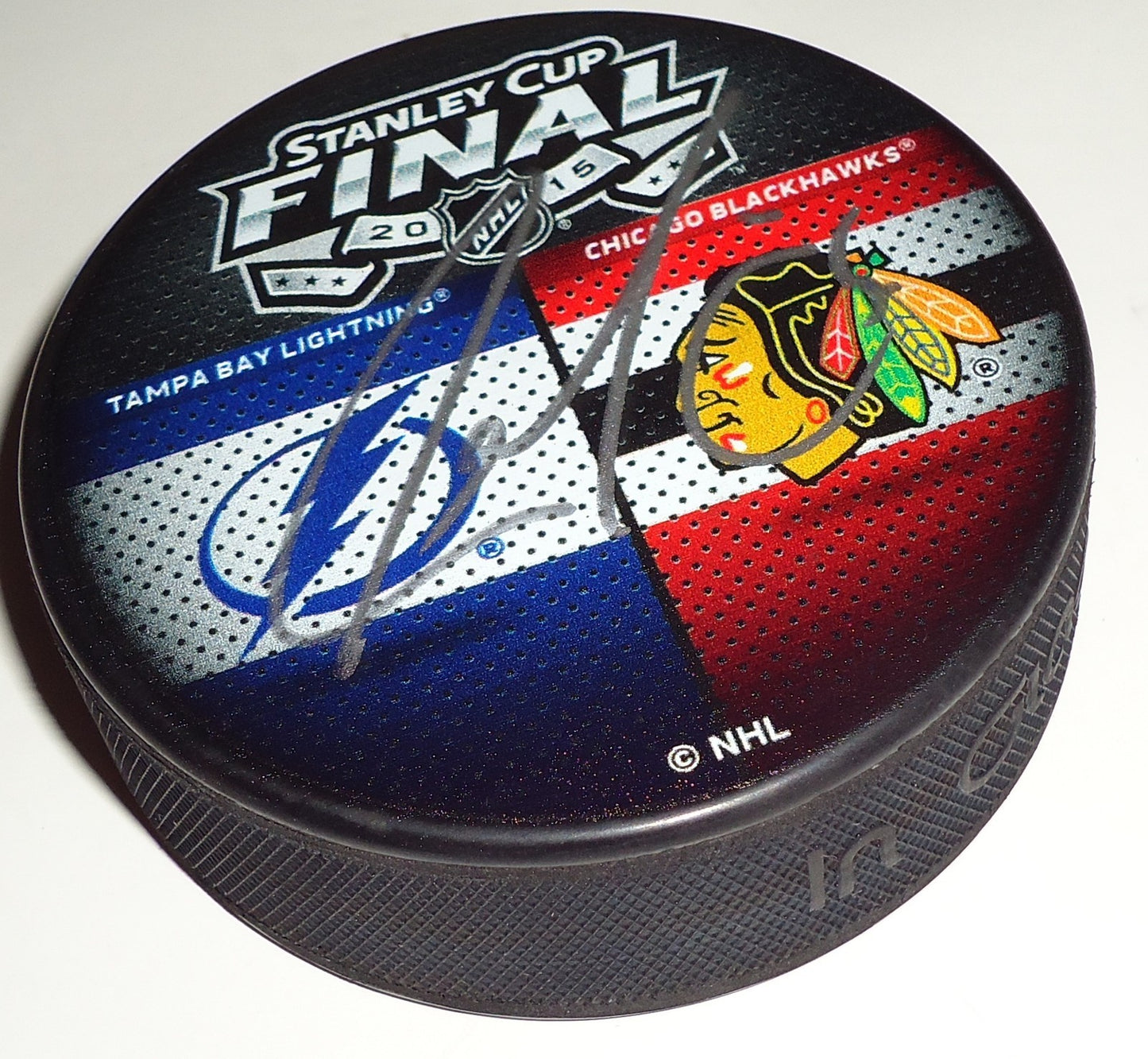 Jason Garrison signed 2015 Tampa Bay Lightning Vs Blackhawks finals puck w/coa