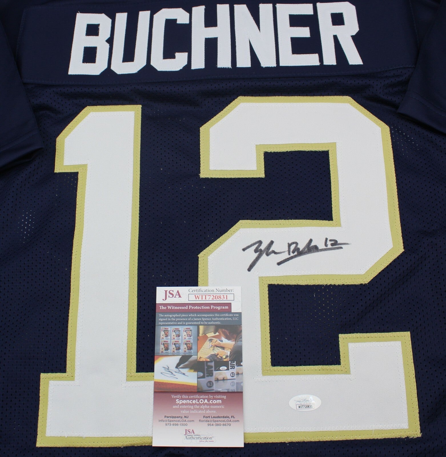 Tyler Buchner Signed Custom Notre Dame Blue Jersey w/JSA COA Witness #1