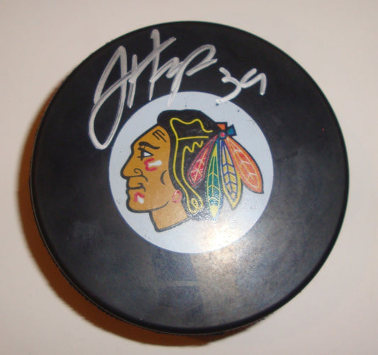 Jimmy Hayes Signed Puck w/COA Chicago Blackhawks Autograph Souvenir 2011 A