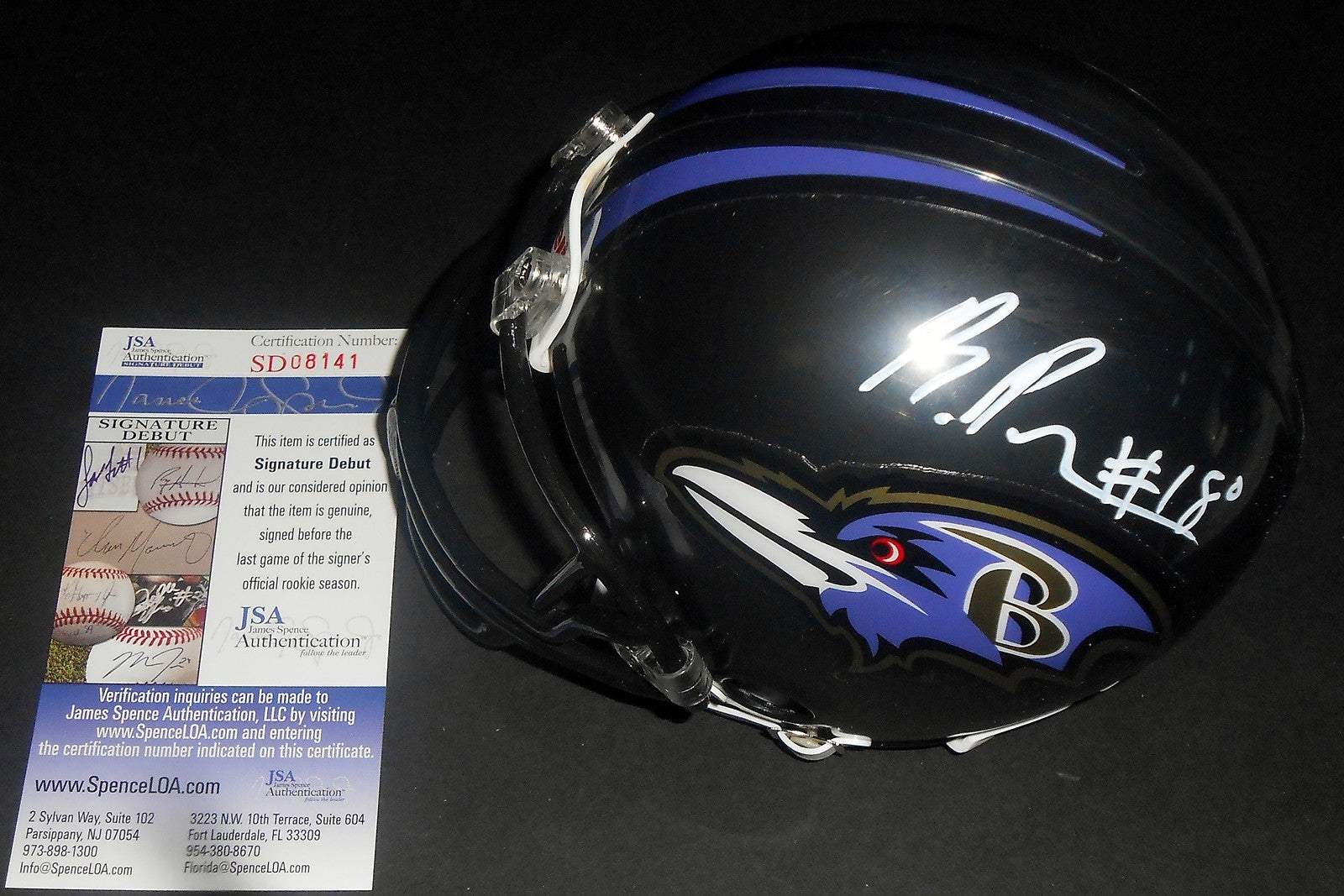 Breshad Perriman Signed Baltimore Ravens Mini Helmet w/JSA COA Signature Debut B