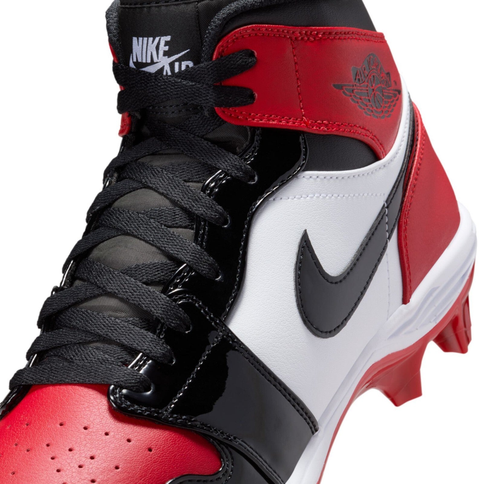 Size 15 Red Black Nike Jordan 1 Football Cleats Patent Leather Bred FJ6805-601