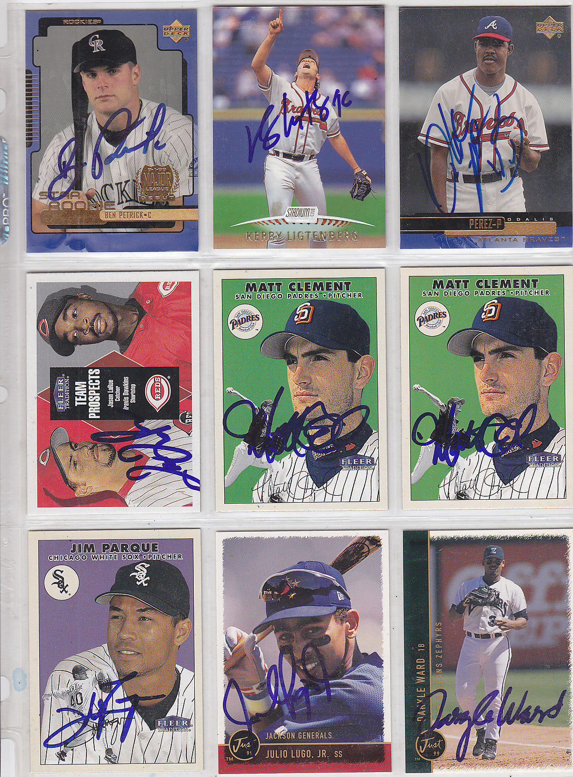 Matt Clement Signed Baseball Card Darryle Ward, Parque, Perez, Lugo, LaRue