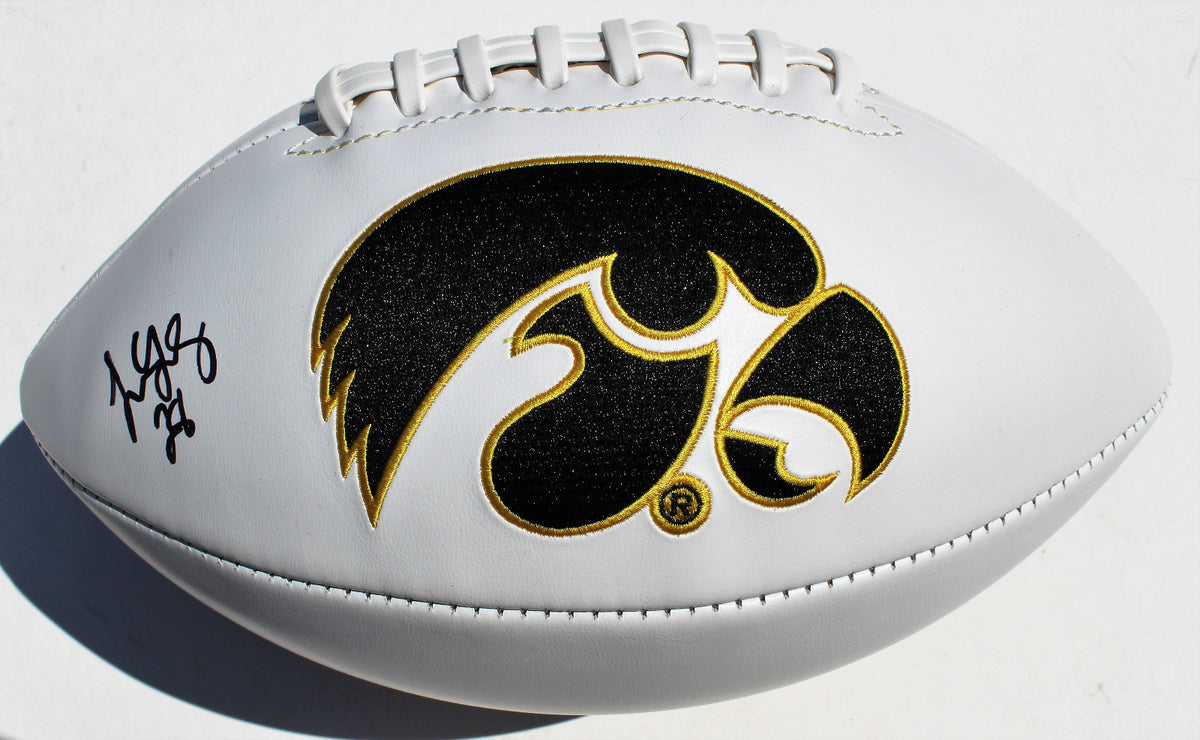 Toren Young Signed Iowa Hawkeyes Logo Football w/COA C #1