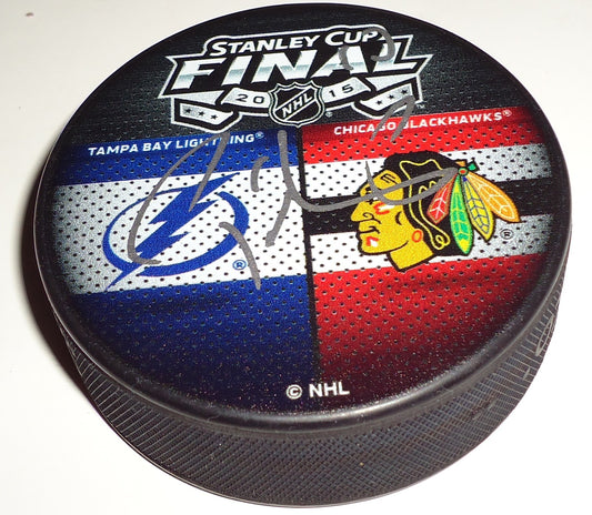 Patrick Sharp signed 2015 Chicago Blackhawks vs Lighting finals puck w/coa #2