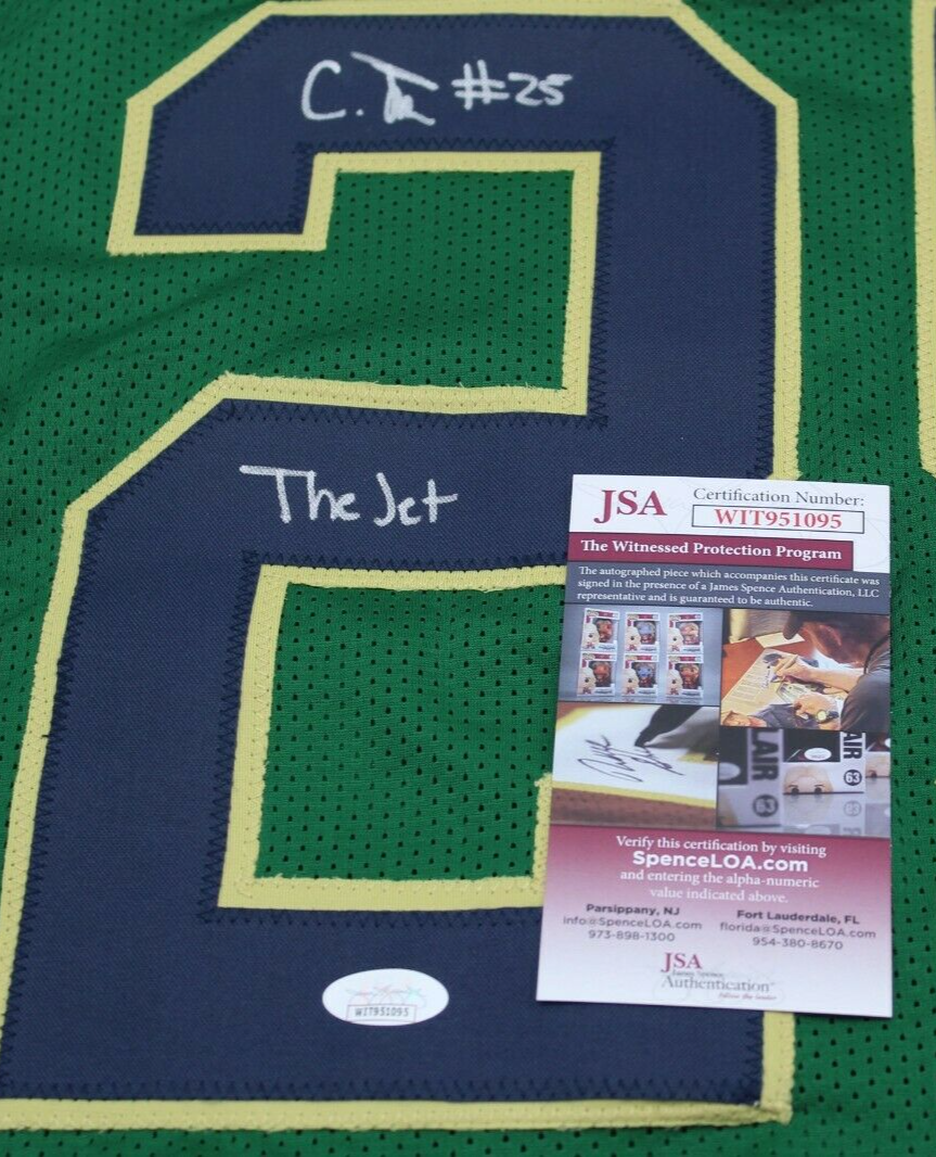 Chris Tyree Signed Custom Green Notre Dame Football Jersey w/JSA COA Proof Jet