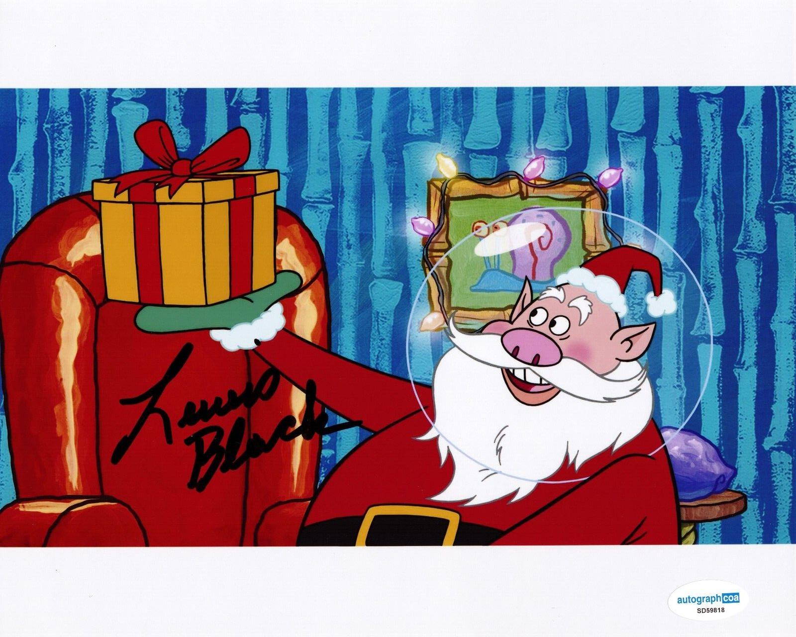 Lewis Black Santa Sponge Bob Squarepants Signed 8x10 Photo w/ACOA SD59818