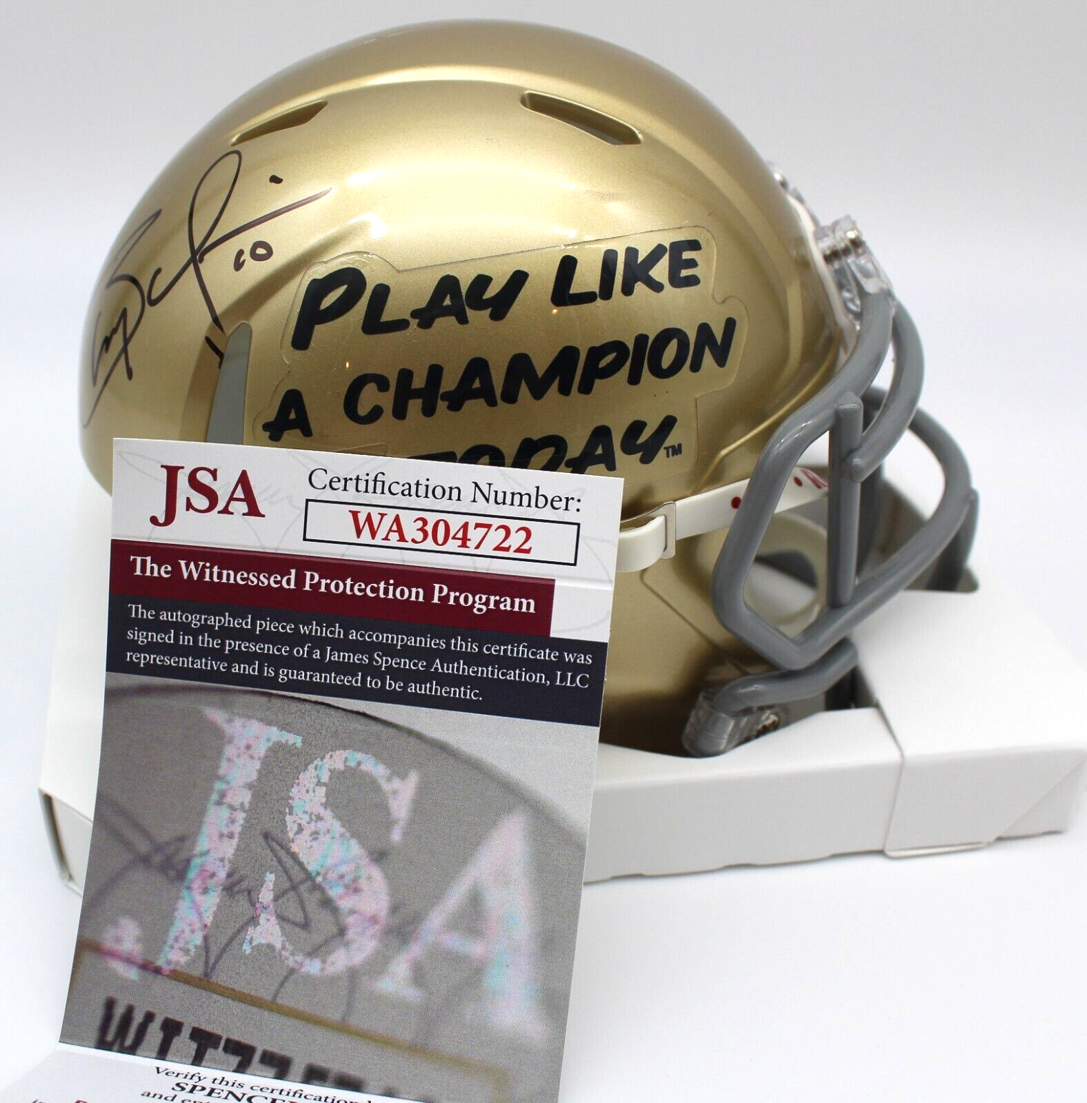 Brady Quinn Signed Notre Dame Fighting Irish Mini Football Helmet w/JSA COA PLAC