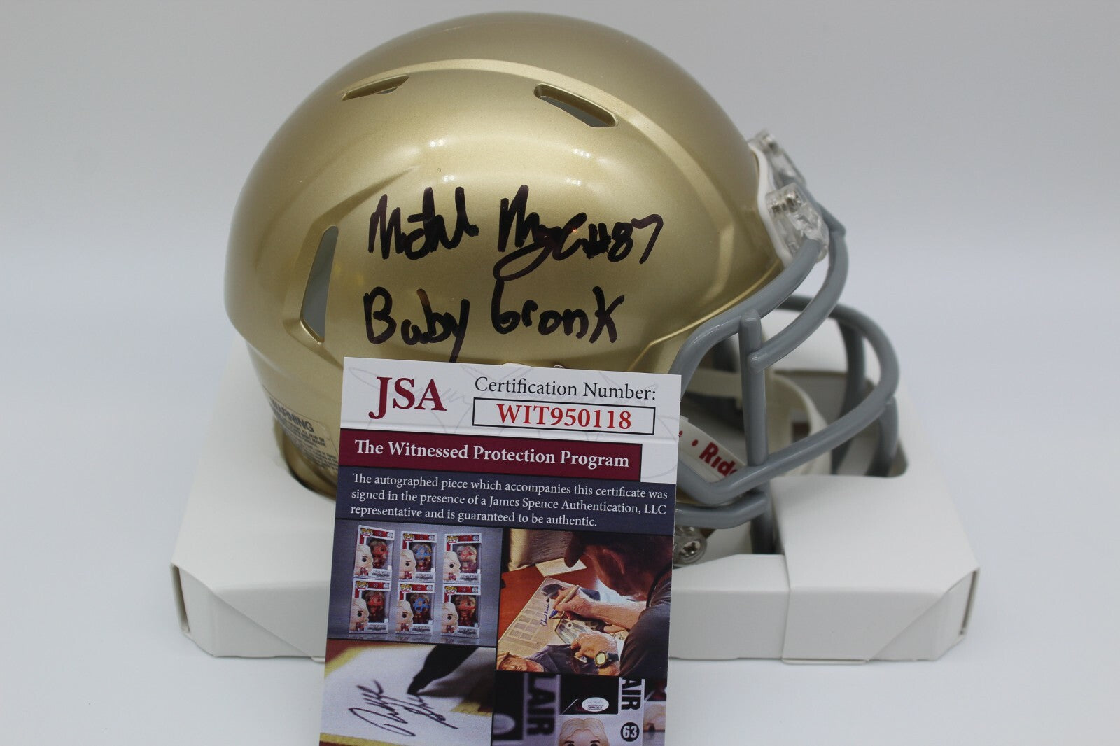Michael Mayer Signed Notre Dame Fighting Irish Mini Helmet w/JSA COA Witness 