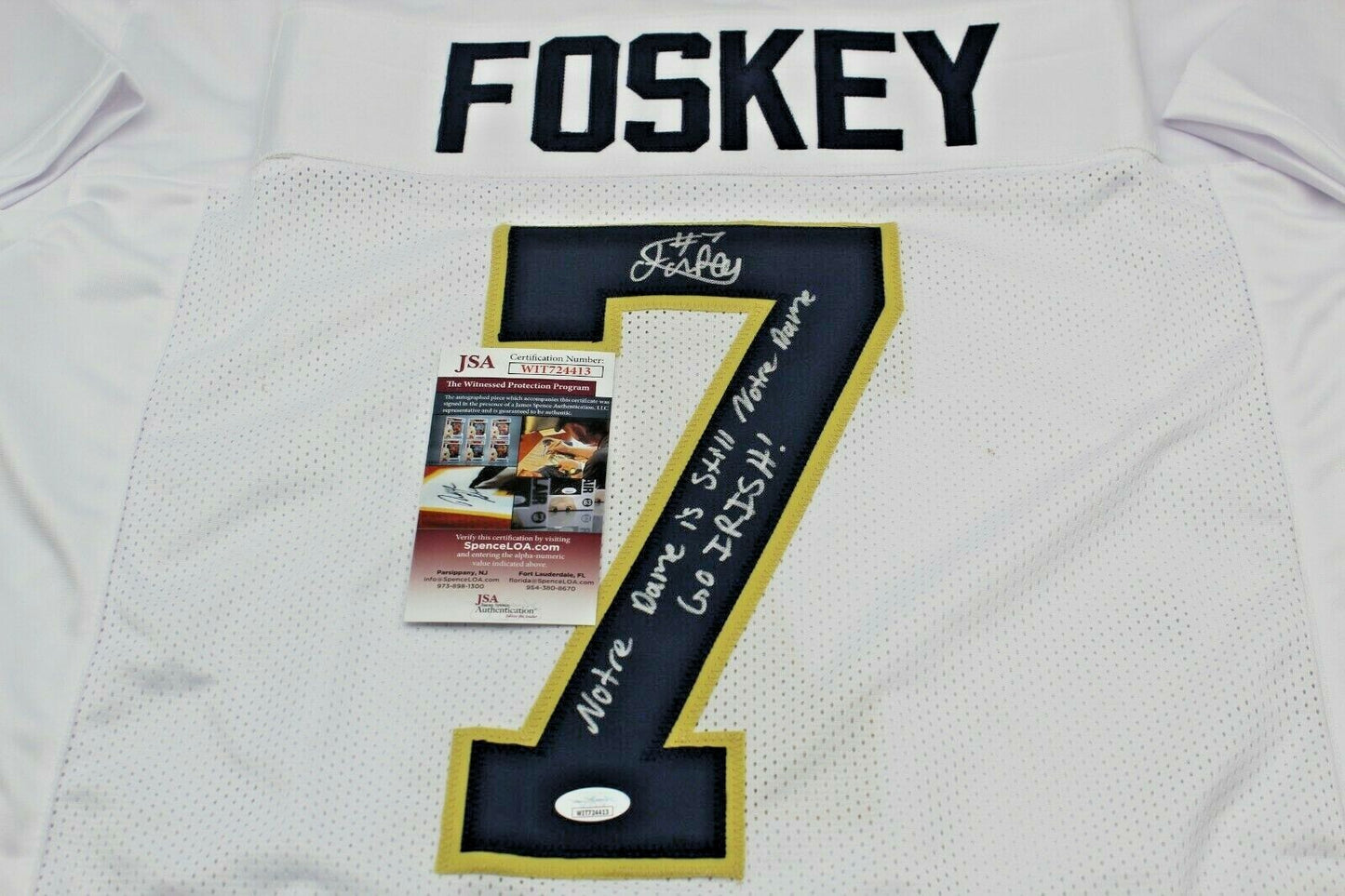 Isaiah Foskey Signed Custom White Notre Dame Jersey w/JSA COA Witness Proof