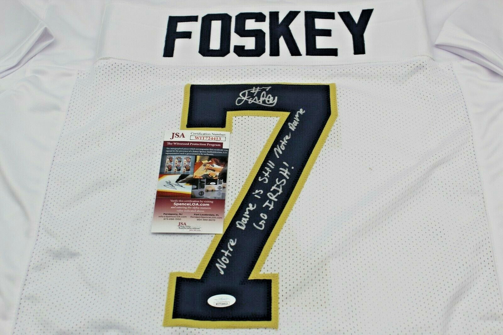 Isaiah Foskey Signed Custom White Notre Dame Jersey w/JSA COA Witness Proof