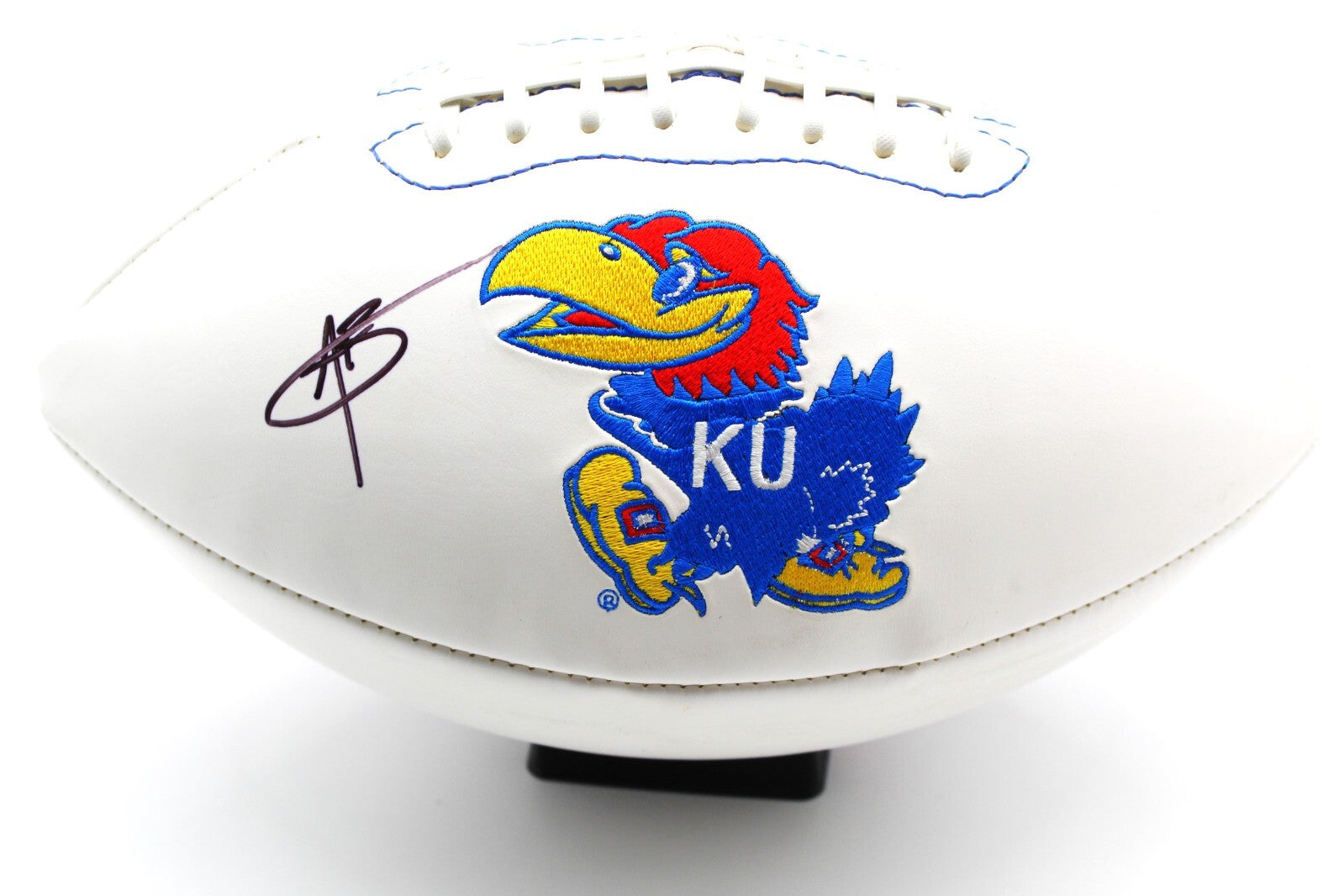 Austin Booker Signed Kansas Jayhawks Full Size Logo Football w/JSA COA AX11418