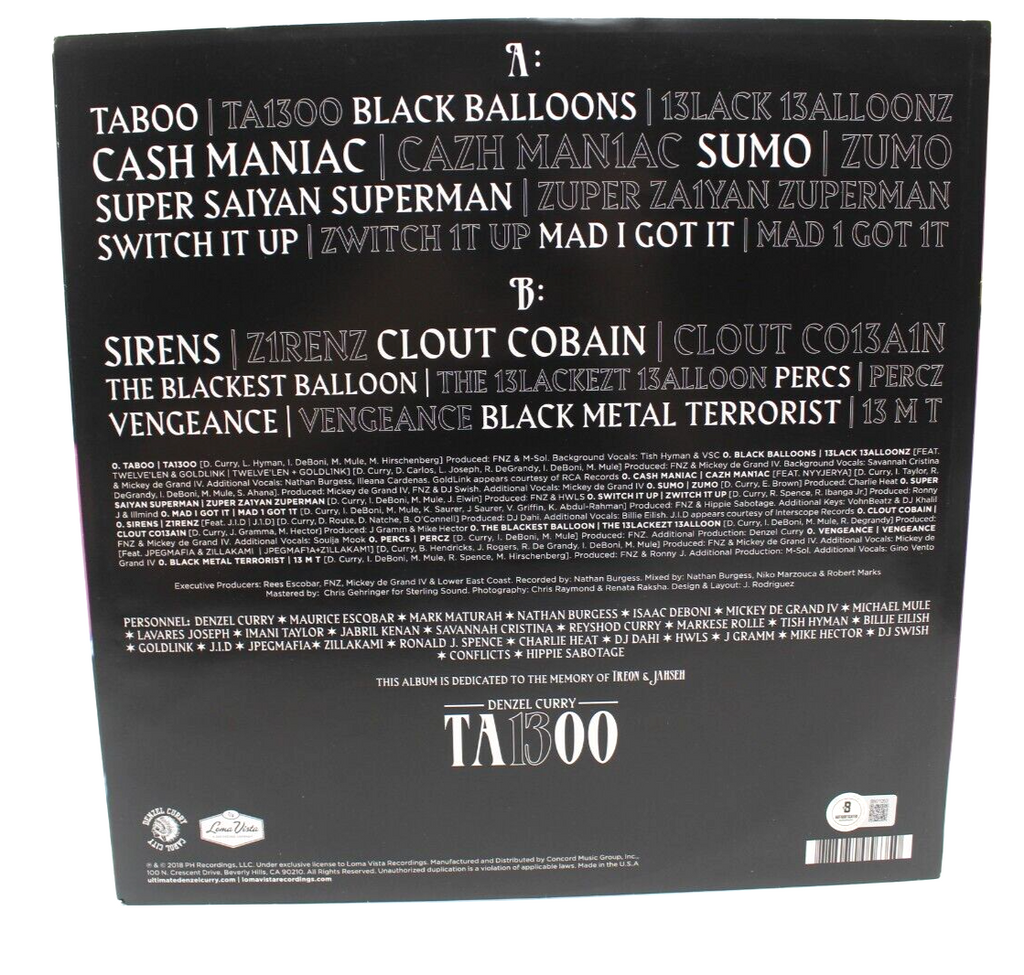 Denzel Curry TA1300 Signed Vinyl Album Cover Insert LP W/BECKETT COA BN71263