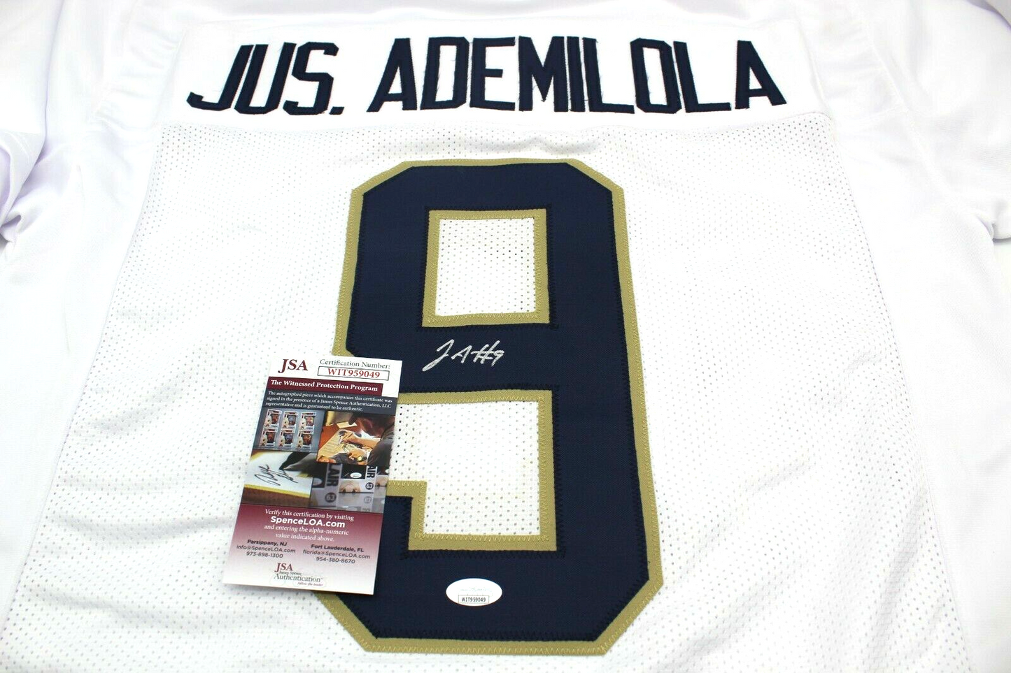 Justin Ademilola Signed Custom White Notre Dame Jersey w/JSA COA WITNESS