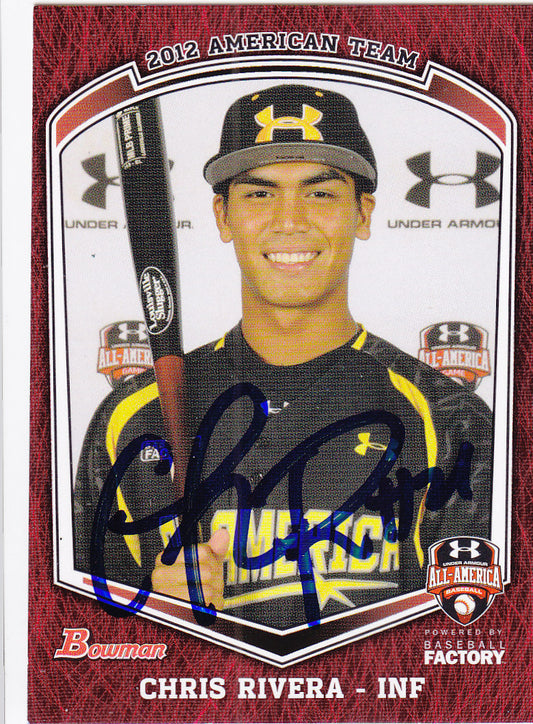 Chris Rivera Signed 2012 Under Armour Baseball Card All American Game Bowman #1