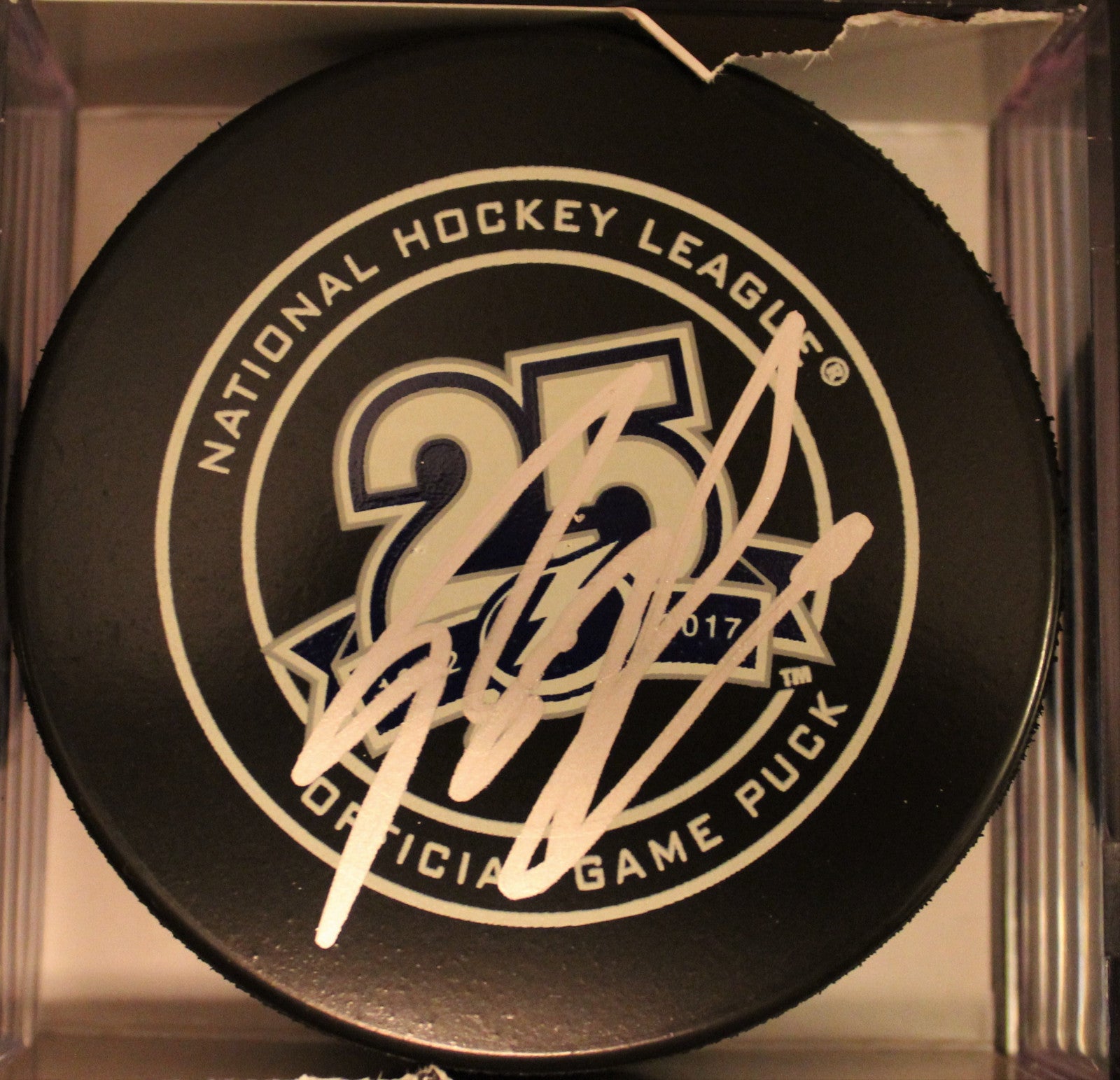 Braydon Coburn Signed Tampa Bay Lightning Game Puck w/COA 25th Anniversary