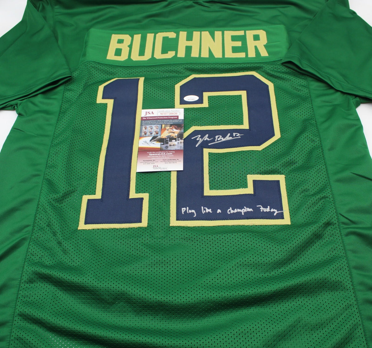 Tyler Buchner Signed Custom Notre Dame Green Jersey w/JSA COA Witness PLACT