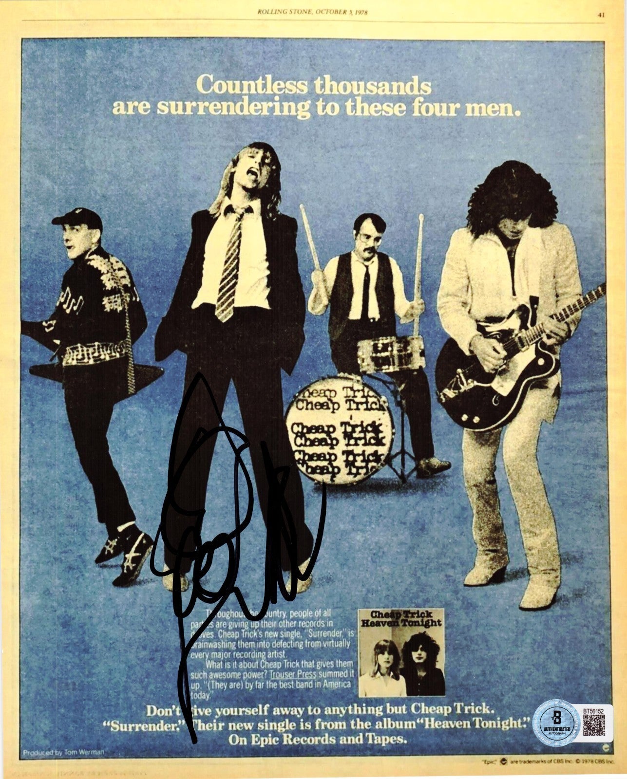 Rick Nielsen Signed Cheap Trick Rock N Roll  8x10 Photo W/Beckett COA BT56152