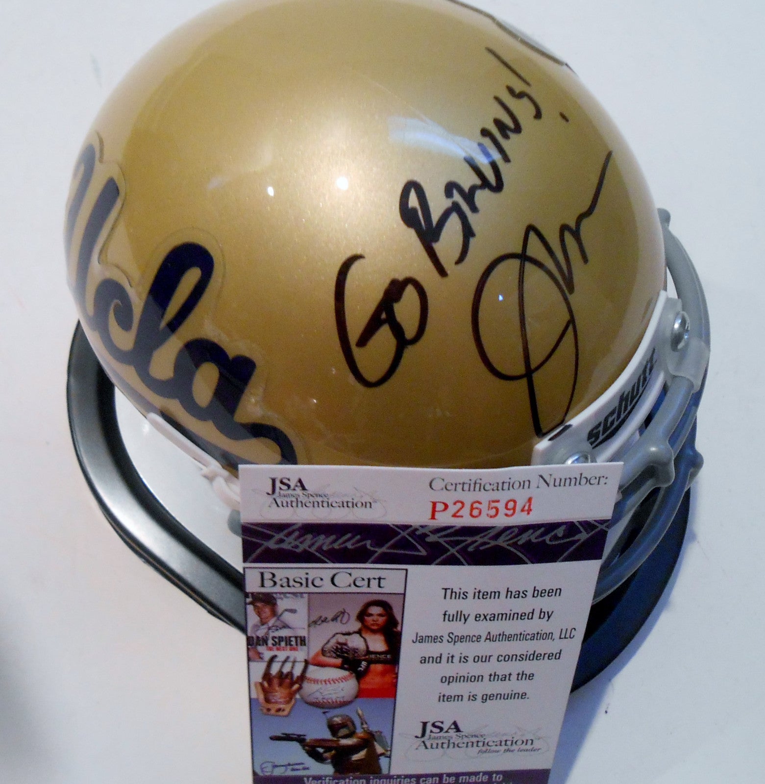 Jim Mora Jr. Signed UCLA Bruins Mini Football Helmet w/JSA COA 