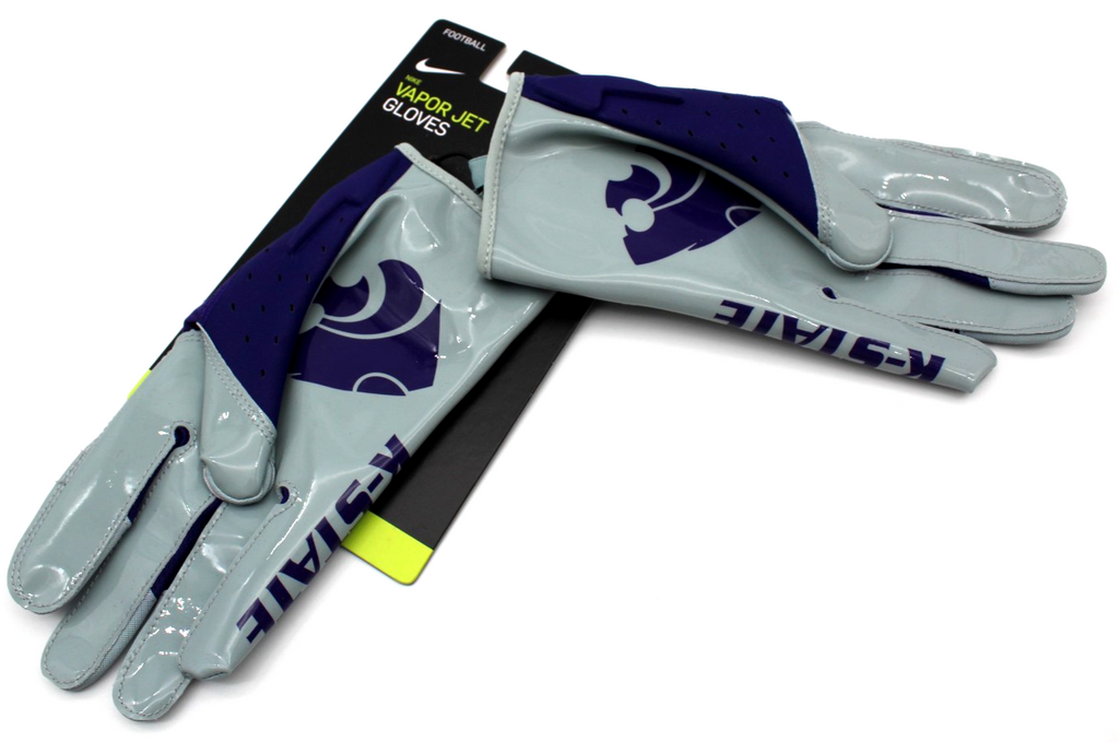 Nike Promo Vapor Jet Football Gloves Kansas State PGF742 Size Medium Purple Gray