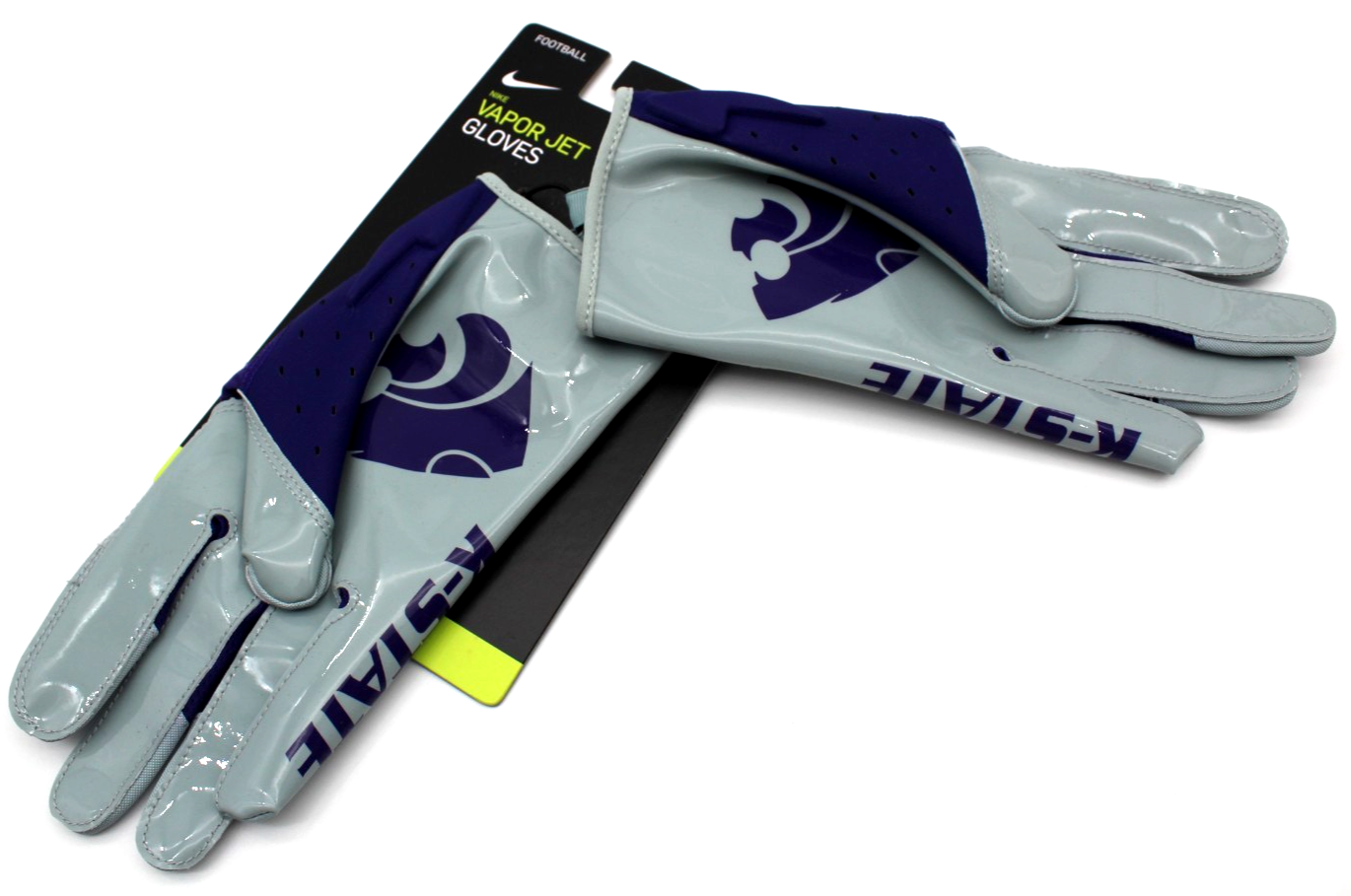 Nike Promo Vapor Jet Football Gloves Kansas State PGF742 Size Medium Purple Gray
