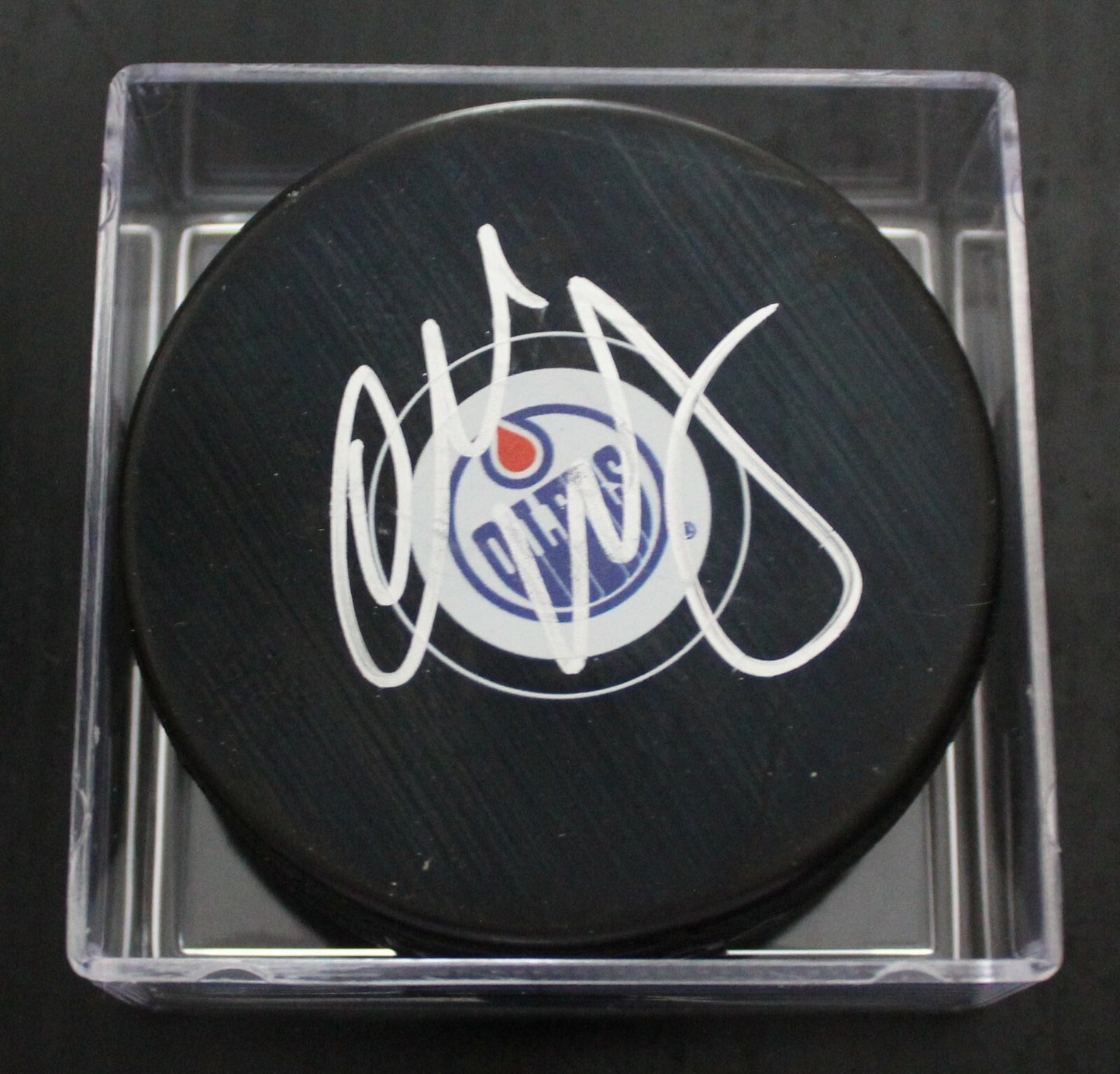 Charlie Huddy Edmonton Oilers Signed Souvenir Hockey Puck w/COA 