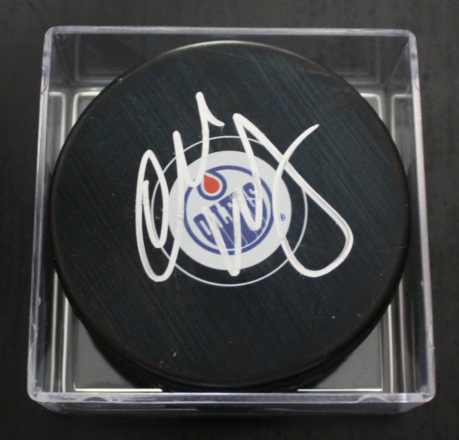 Charlie Huddy Edmonton Oilers Signed Souvenir Hockey Puck w/COA 